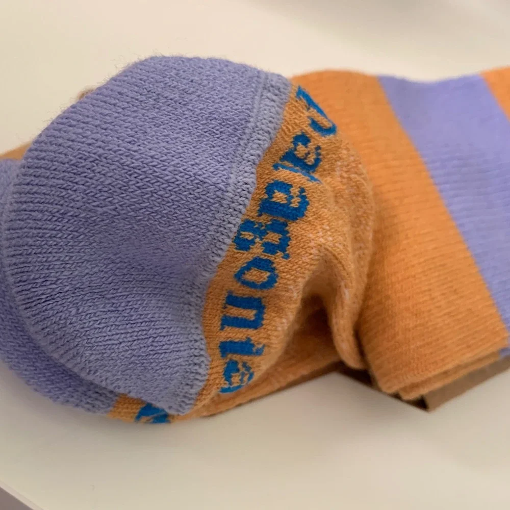 Patagonia Merino Wool Crew Socks Mango Orange Purple Hiking Large NEW Irregular